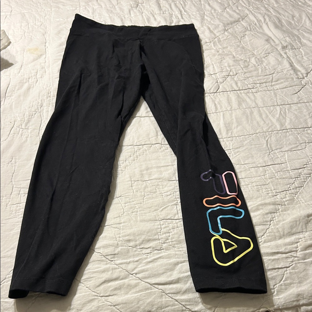 Fila Kids Black Leggings with Colorful Logo